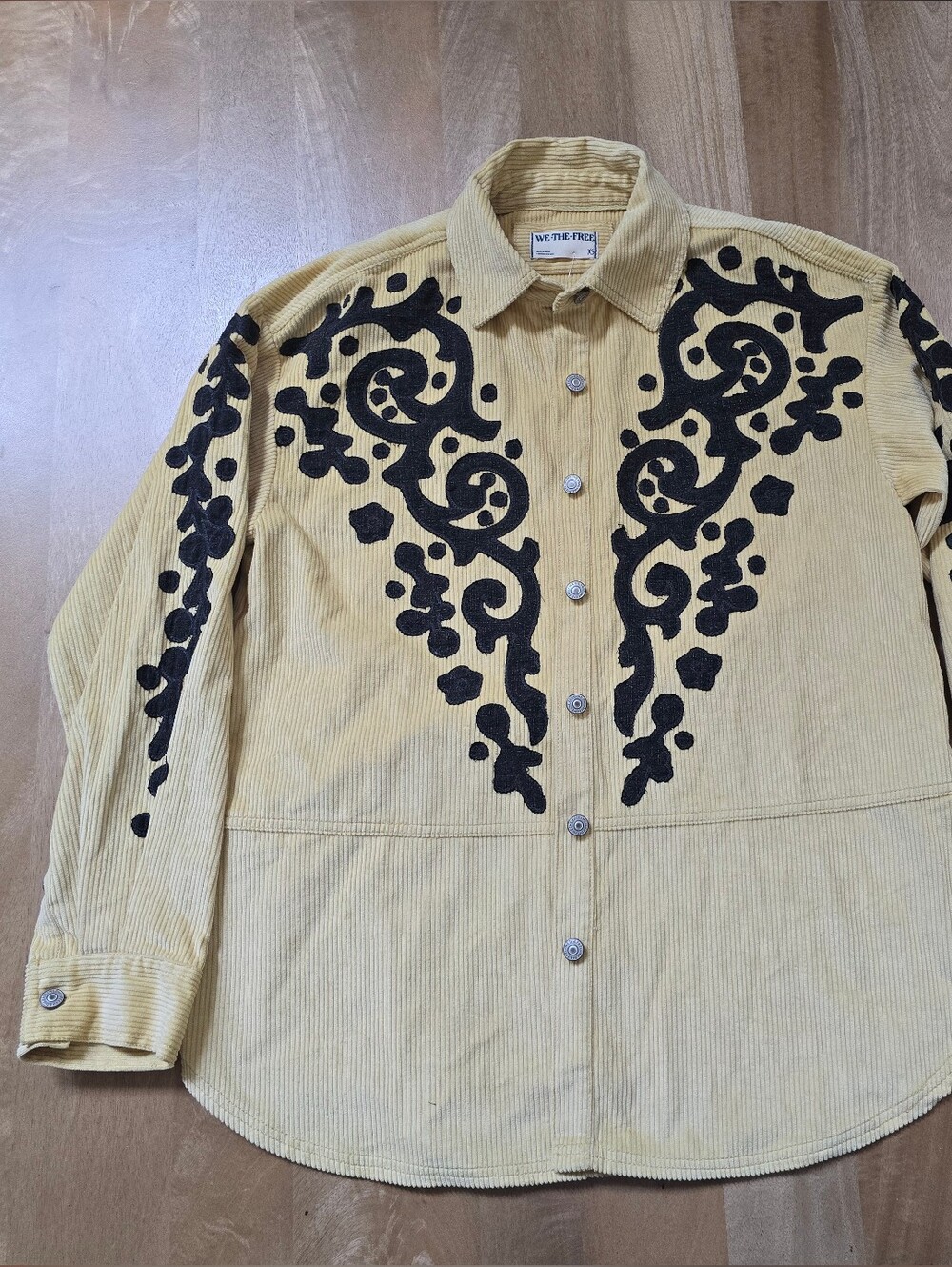 NWT Free People We The Free Folk Applique Corduroy Shirt Parsnip XS Oversized
